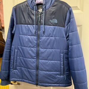The North Face Navy and Black Women's Jacket - Hooded Puffer
